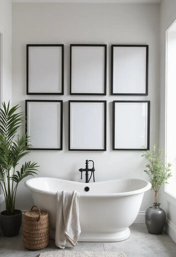 27 Black Fixtures Bathroom Ideas For Bold Looks - 19. Black Wall Art