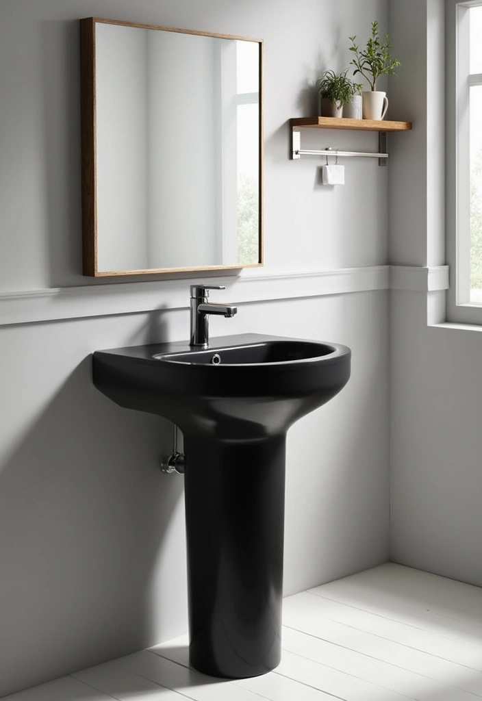 27 Black Fixtures Bathroom Ideas For Bold Looks - 24. Black Pedestal Sinks