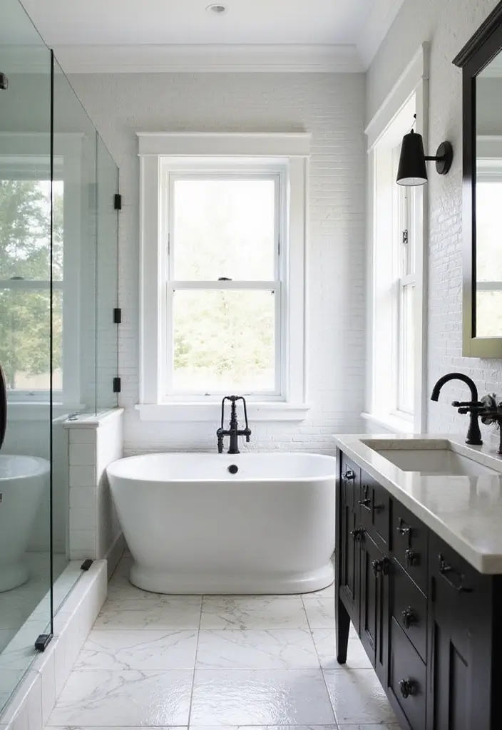 27 Black Fixtures Bathroom Ideas For Bold Looks - 27. Black and White Contrasts