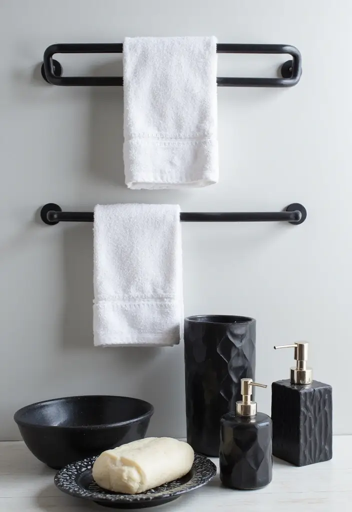 27 Black Fixtures Bathroom Ideas For Bold Looks - 4. Black Accessories for a Cohesive Look