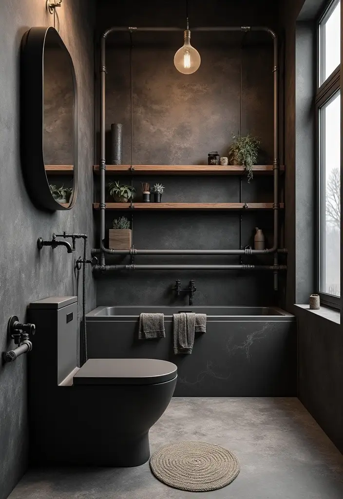 27 Black Fixtures Bathroom Ideas For Bold Looks - 9. Industrial Black Fixtures