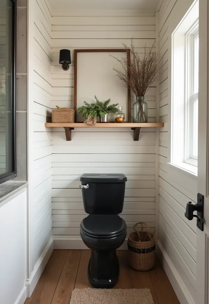 27 Black Toilet Bathroom Ideas That Make A Statement - 10. Modern Farmhouse