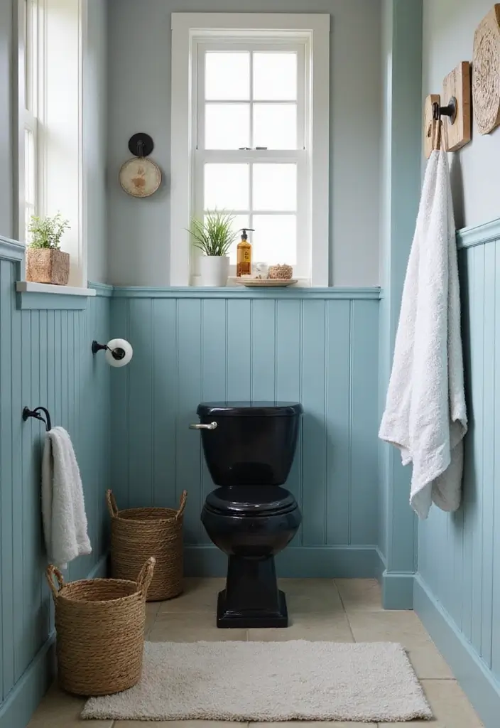 27 Black Toilet Bathroom Ideas That Make A Statement - 11. Coastal Calm