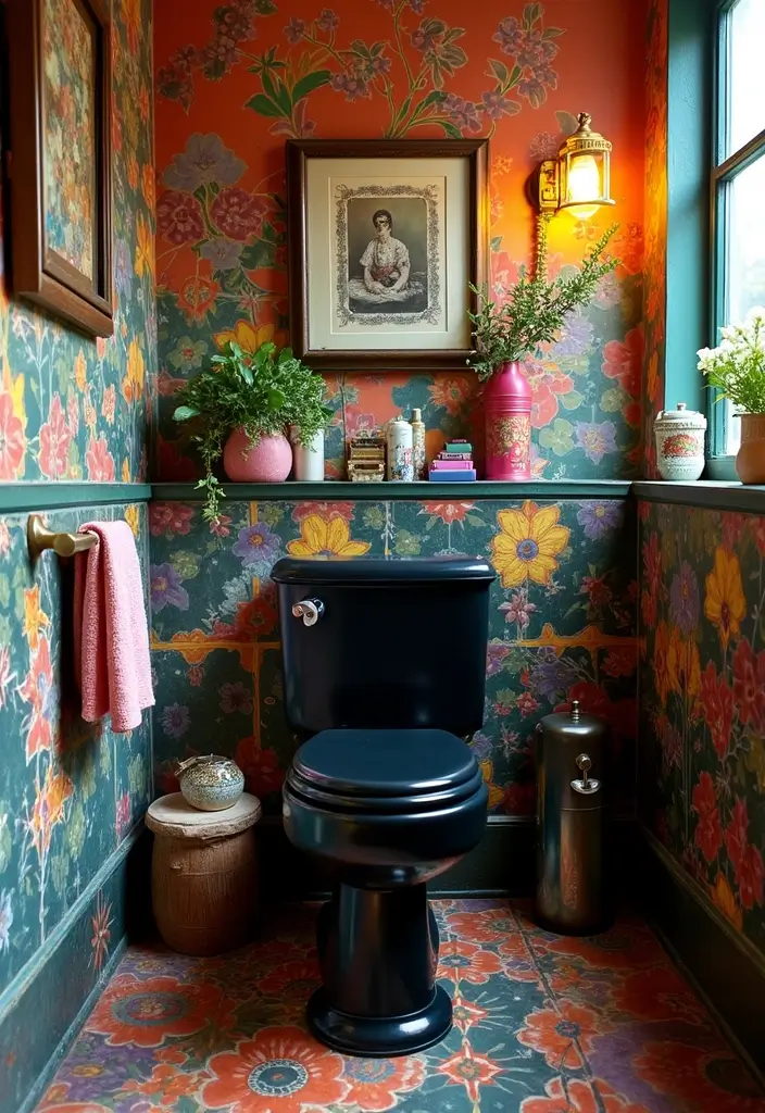 27 Black Toilet Bathroom Ideas That Make A Statement - 12. Eclectic Fusion