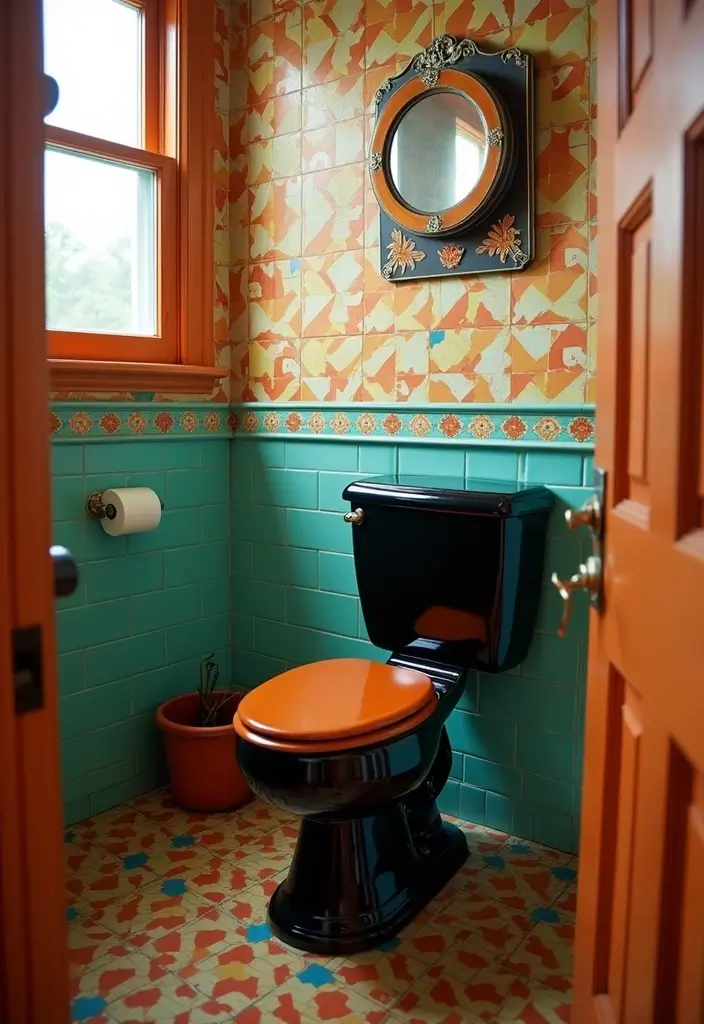 27 Black Toilet Bathroom Ideas That Make A Statement - 14. Retro Revival