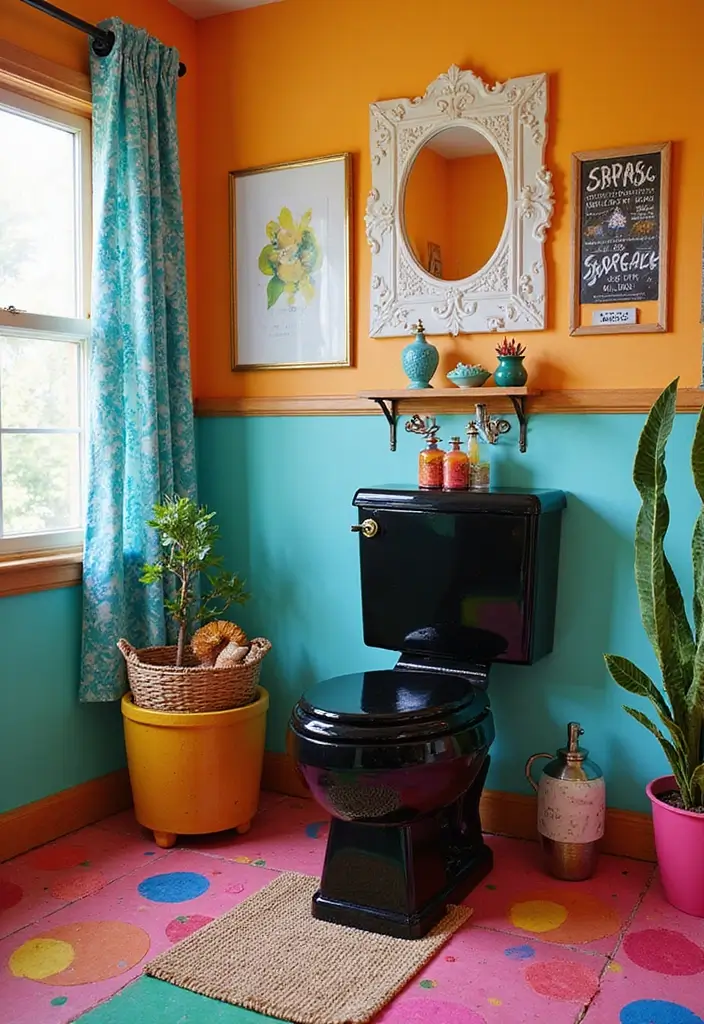 27 Black Toilet Bathroom Ideas That Make A Statement - 20. Color-Pop Accents