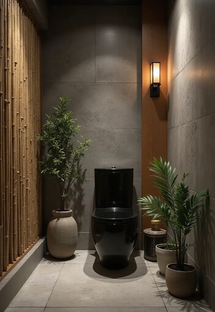 27 Black Toilet Bathroom Ideas That Make A Statement - 21. Asian-Inspired Tranquility