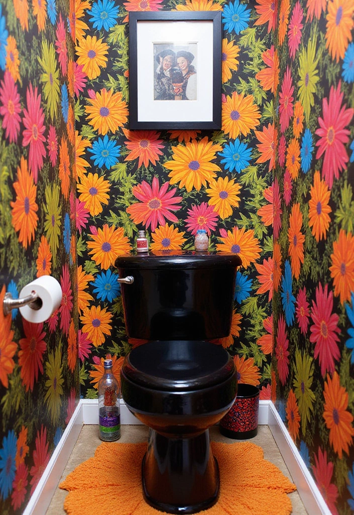 27 Black Toilet Bathroom Ideas That Make A Statement - 26. Bold Patterns and Prints
