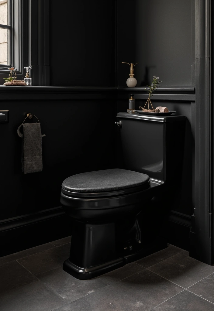 27 Black Toilet Bathroom Ideas That Make A Statement - 5. Dark and Dramatic