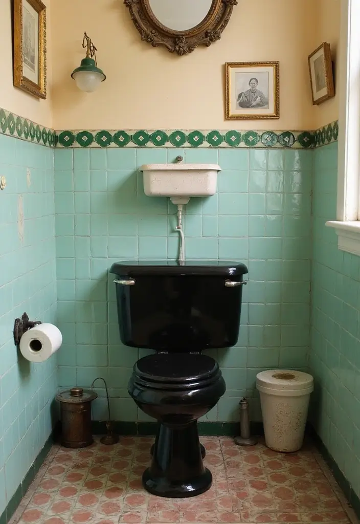 27 Black Toilet Bathroom Ideas That Make A Statement - 7. Vintage Charm