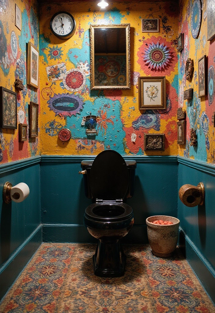 27 Black Toilet Bathroom Ideas That Make A Statement - 9. Artistic Expression