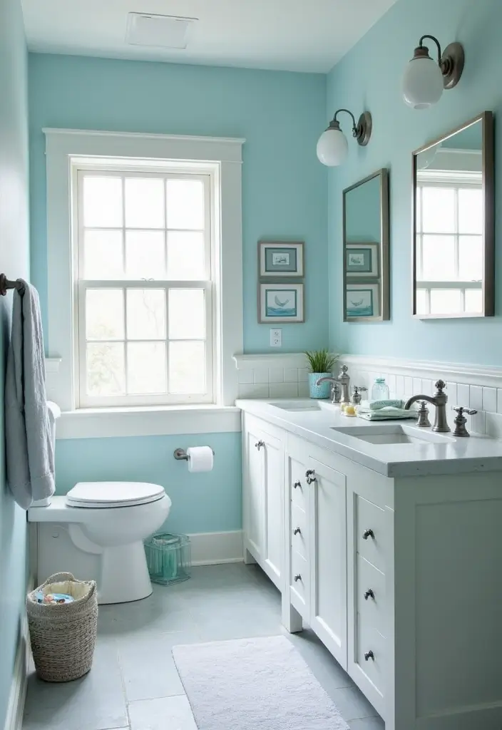 27 Blue And Grey Bathroom Ideas That Feel Balanced - 1. Coastal Breeze: Light Blue Walls