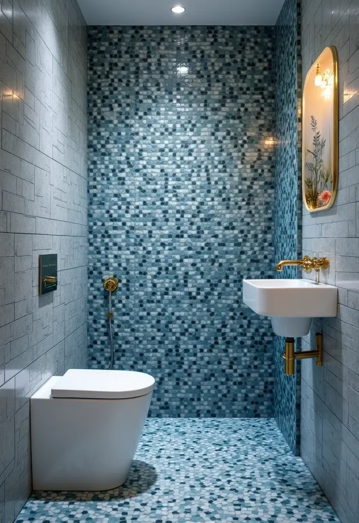 27 Blue And Grey Bathroom Ideas That Feel Balanced - 18. Mosaics: Grey Base with Blue Highlights