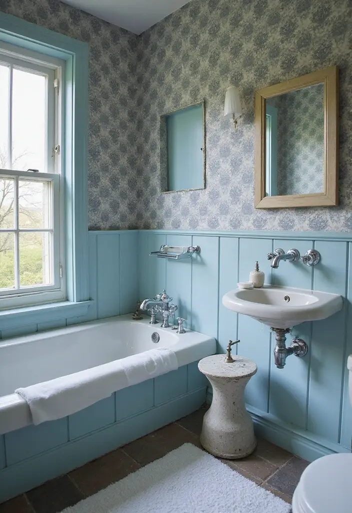 27 Blue And Grey Bathroom Ideas That Feel Balanced - 4. Vintage Charm: Blue and Grey Patterns