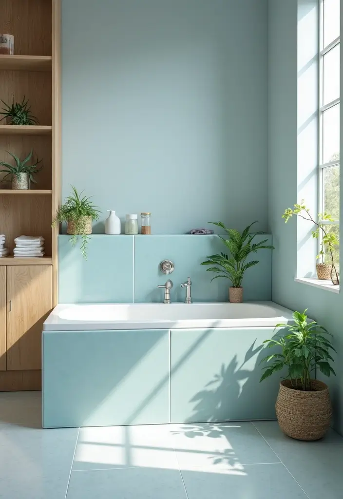 27 Blue And Grey Bathroom Ideas That Feel Balanced - 6. Bright and Airy: Pastel Blue Tiles