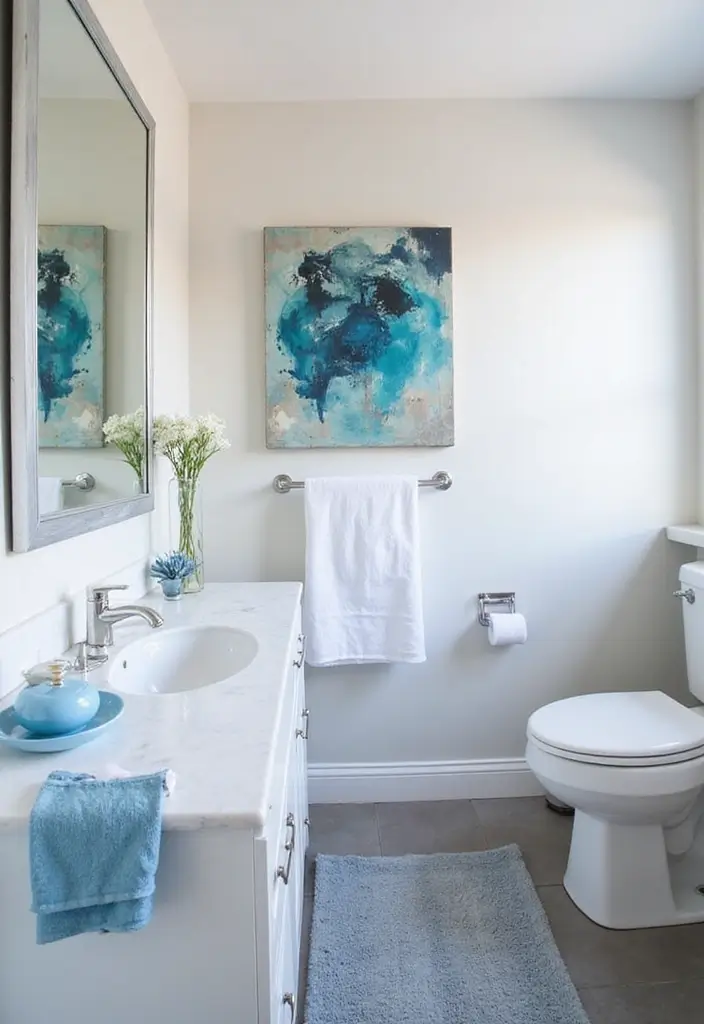 27 Blue And Grey Bathroom Ideas That Feel Balanced - 8. Bright White with Blue Grey Contrast