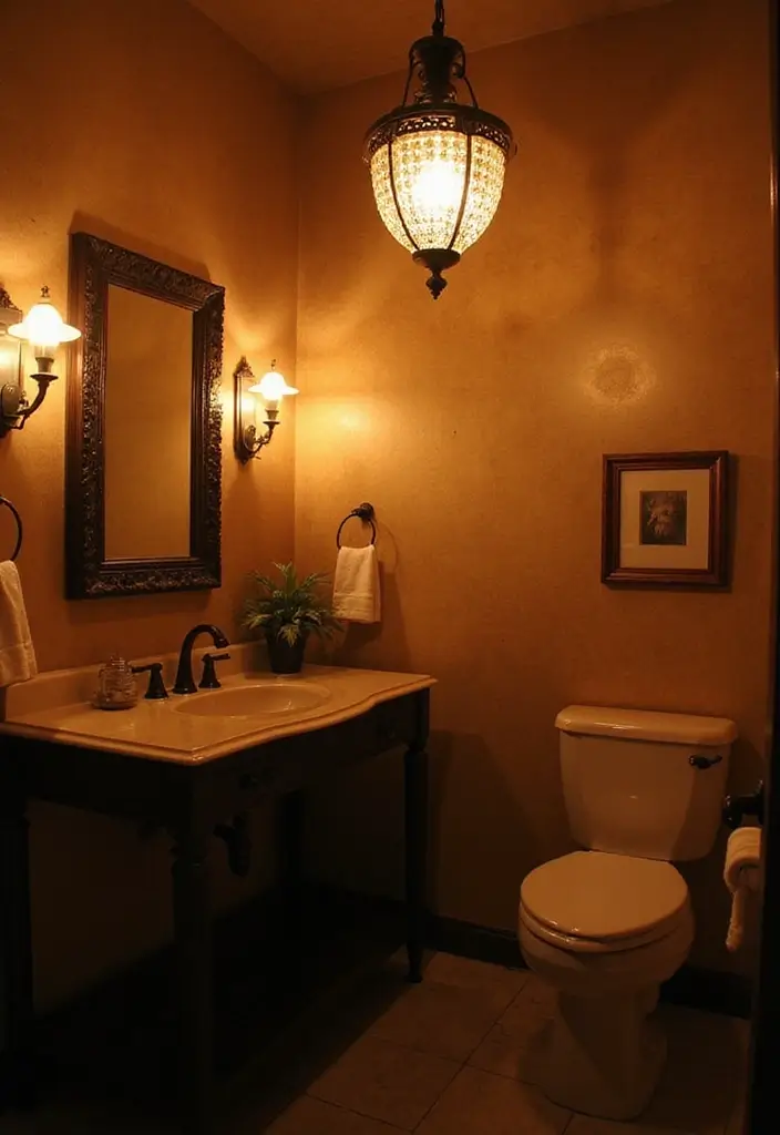 27 Cottage Core Bathroom Designs That Feel Peaceful - 10. Vintage Lighting Fixtures