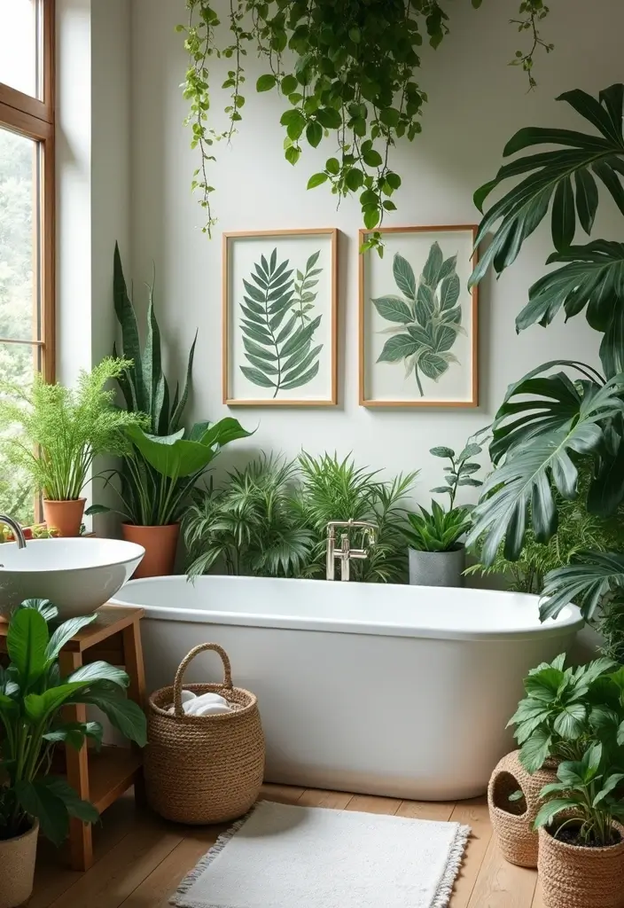 27 Cottage Core Bathroom Designs That Feel Peaceful - 4. Nature-Inspired Elements