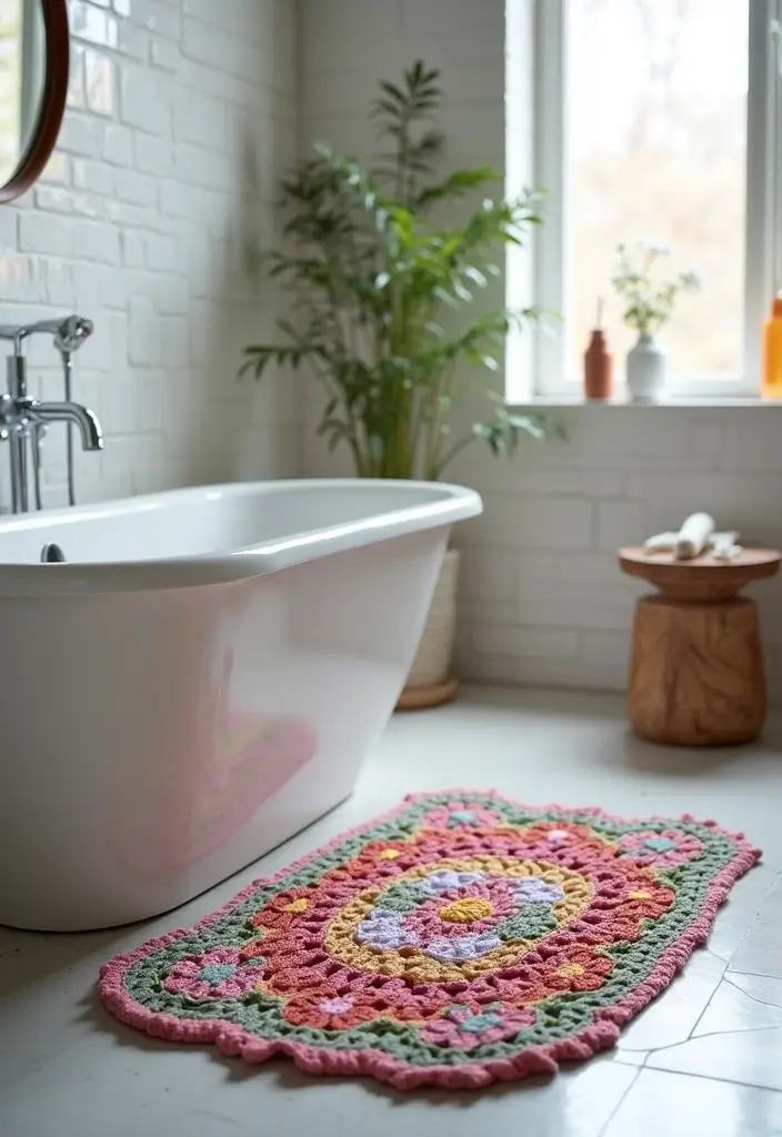 27 Crochet Bathroom Decor Ideas That Add Handmade Charm - 1. Crochet Bath Mat