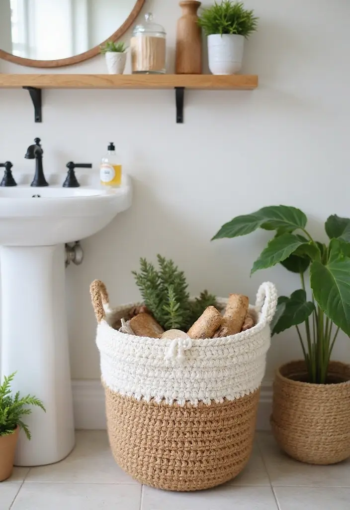 27 Crochet Bathroom Decor Ideas That Add Handmade Charm - 10. Crochet Waste Basket