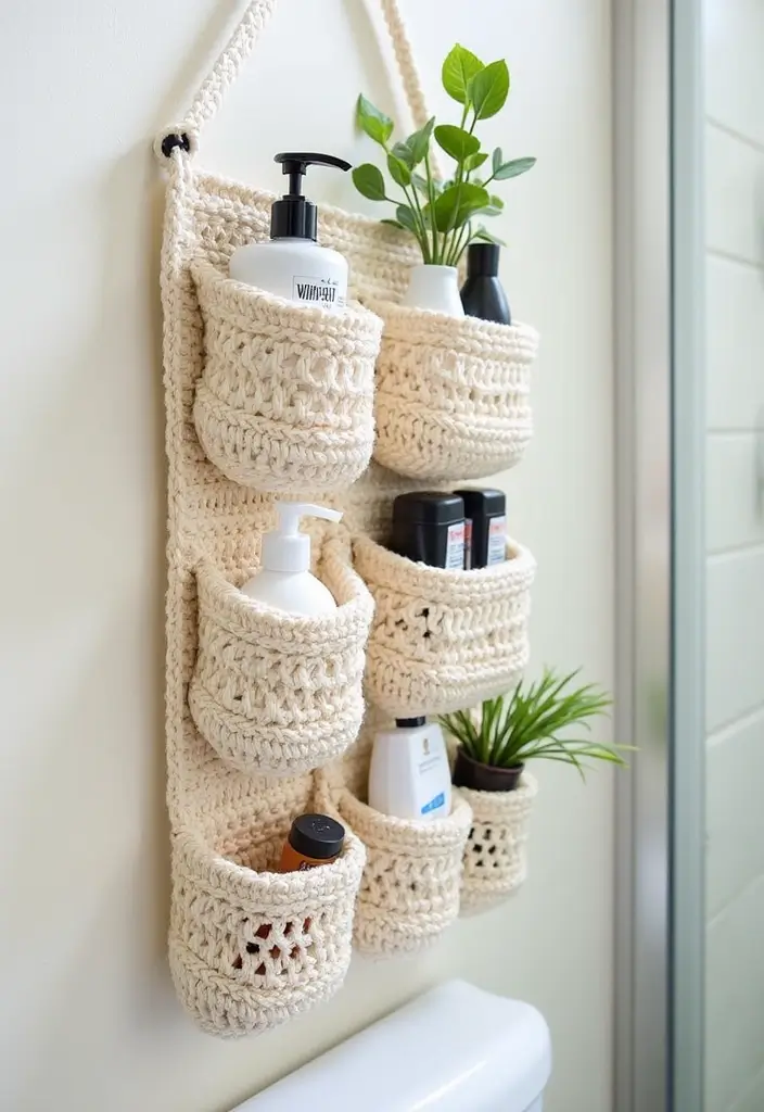 27 Crochet Bathroom Decor Ideas That Add Handmade Charm - 13. Crochet Wall Pockets