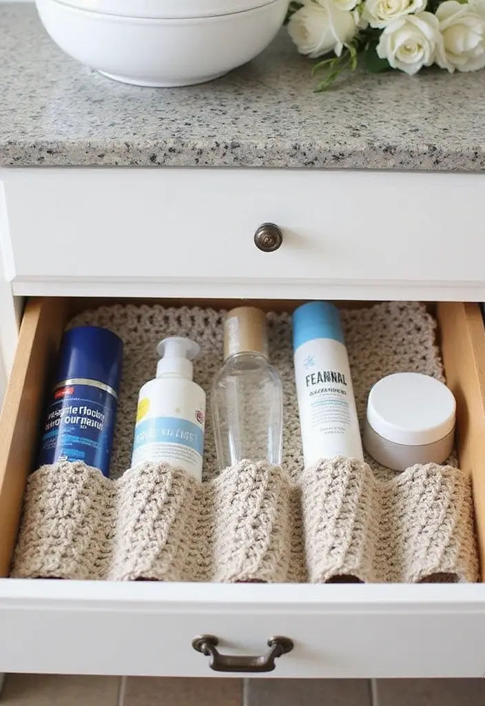 27 Crochet Bathroom Decor Ideas That Add Handmade Charm - 16. Crochet Drawer Liners