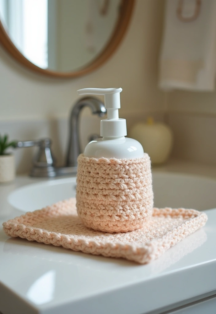 27 Crochet Bathroom Decor Ideas That Add Handmade Charm - 2. Handmade Soap Dispenser Cozy