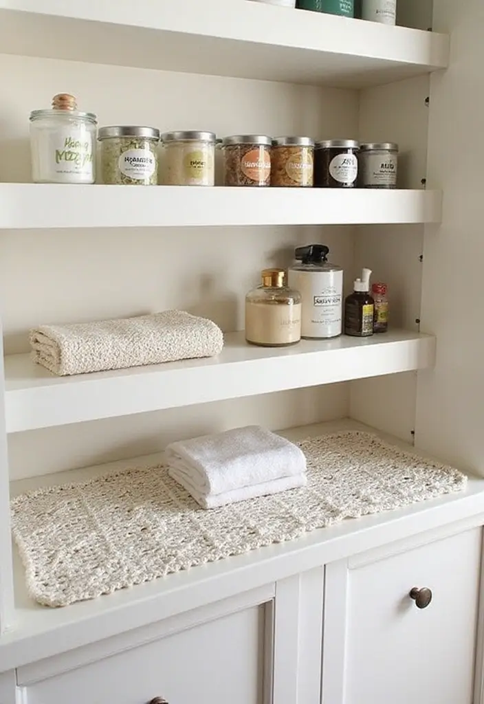 27 Crochet Bathroom Decor Ideas That Add Handmade Charm - 20. Crochet Shelf Liners