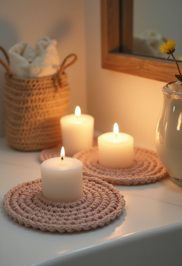 27 Crochet Bathroom Decor Ideas That Add Handmade Charm - 21. Crochet Coasters for Candles