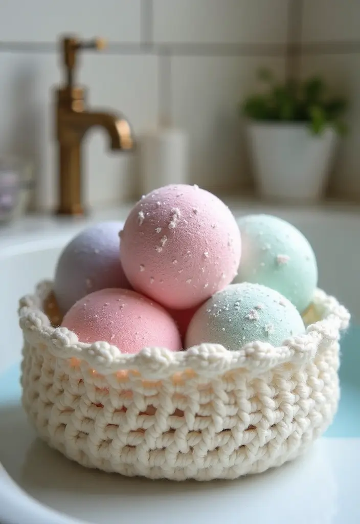 27 Crochet Bathroom Decor Ideas That Add Handmade Charm - 23. Crochet Bath Bomb Holder