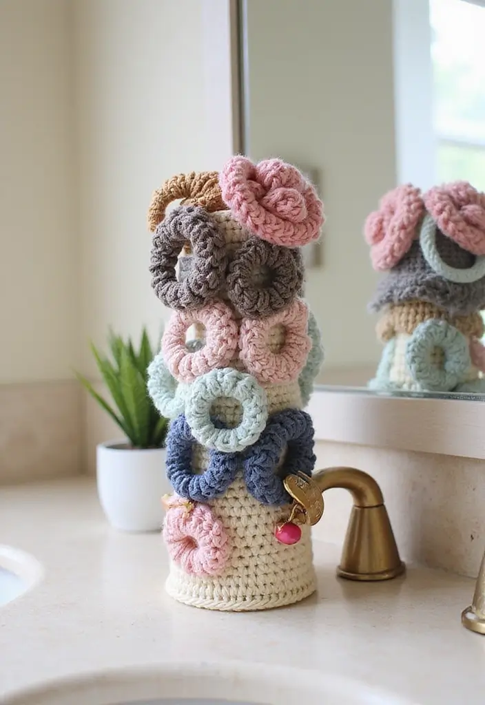 27 Crochet Bathroom Decor Ideas That Add Handmade Charm - 24. Crochet Hair Tie Holder