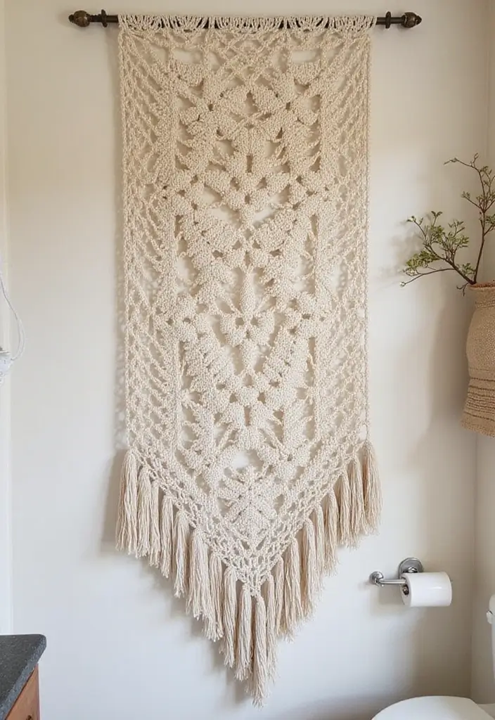 27 Crochet Bathroom Decor Ideas That Add Handmade Charm - 6. Decorative Crochet Wall Hanging