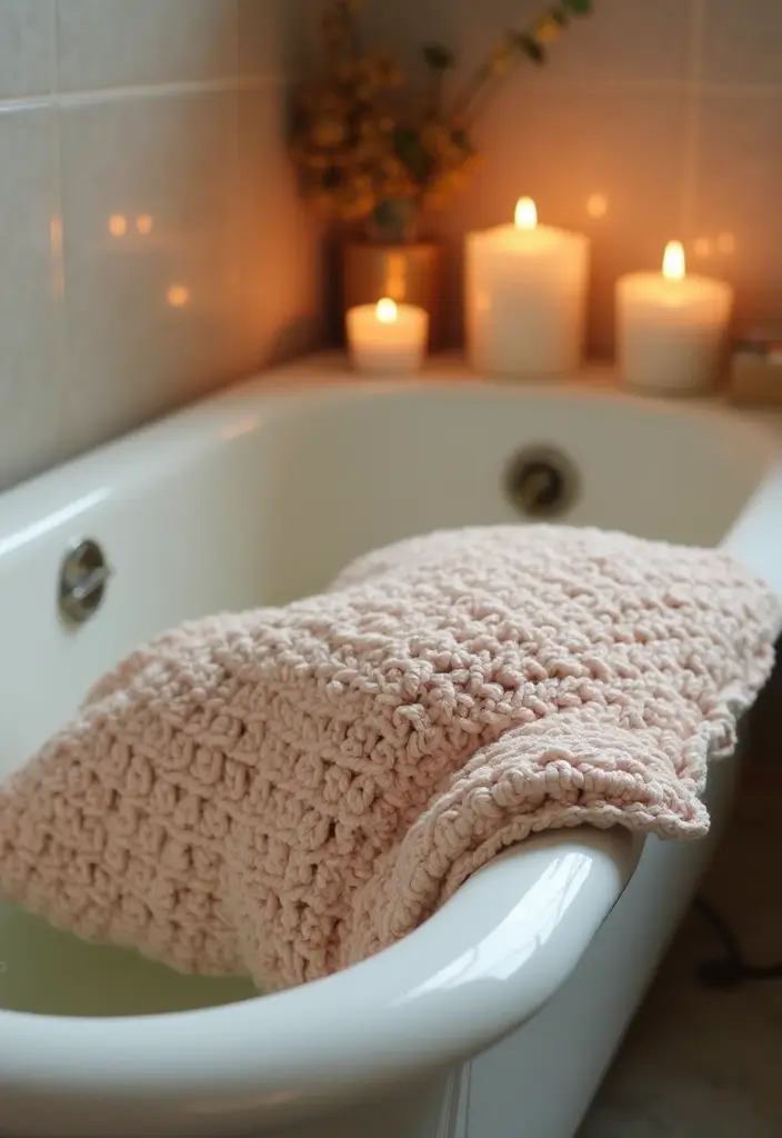 27 Crochet Bathroom Decor Ideas That Add Handmade Charm - 7. Crochet Bath Pillow