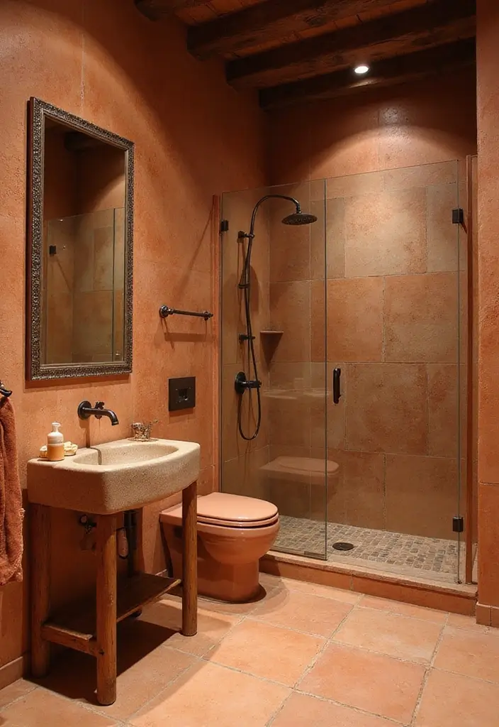 27 Indian Bathroom Tiles Design Inspiration for Eco-Friendly Decor - 1. Handcrafted Terracotta Tiles