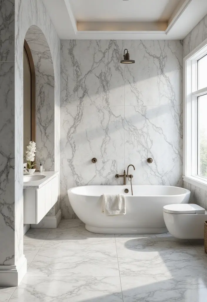 27 Indian Bathroom Tiles Design Inspiration for Eco-Friendly Decor - 10. Luxurious Marble Tiles