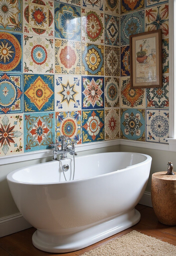 27 Indian Bathroom Tiles Design Inspiration for Eco-Friendly Decor - 11. Artistic Decorative Wall Tiles