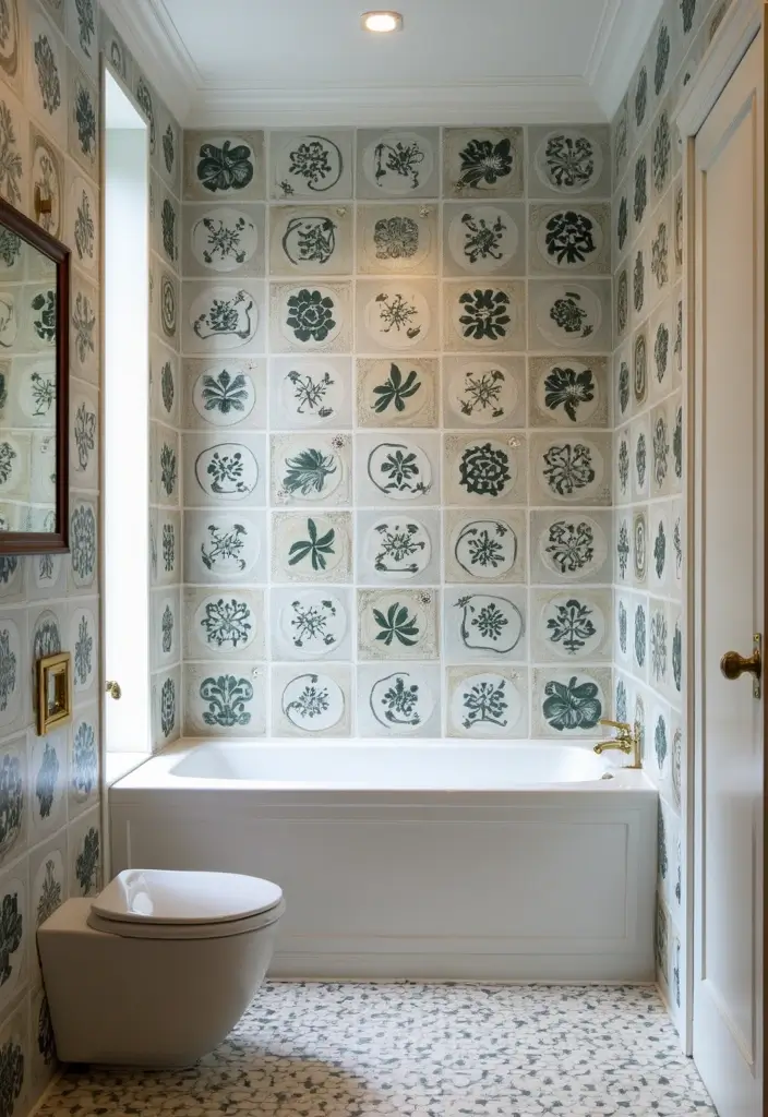 27 Indian Bathroom Tiles Design Inspiration for Eco-Friendly Decor - 14. Artistic Printed Tiles