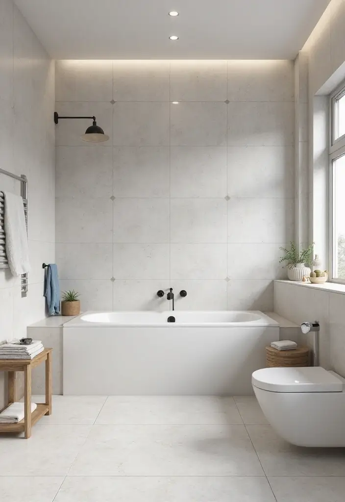 27 Indian Bathroom Tiles Design Inspiration for Eco-Friendly Decor - 15. Minimalistic Porcelain Tiles