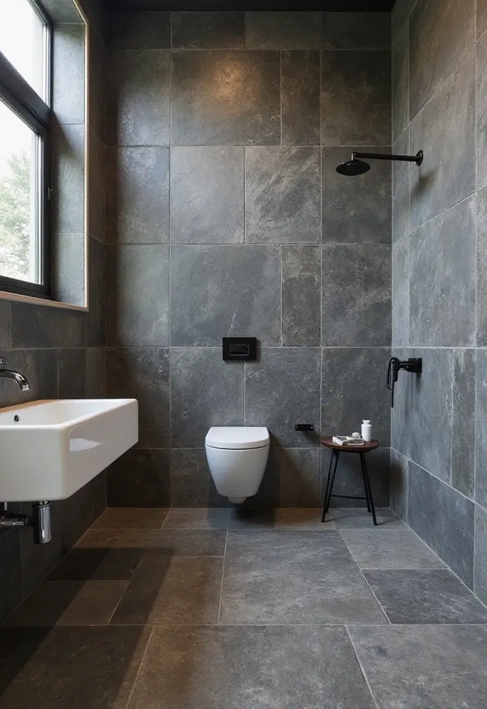 27 Indian Bathroom Tiles Design Inspiration for Eco-Friendly Decor - 16. Unique Slate Tiles