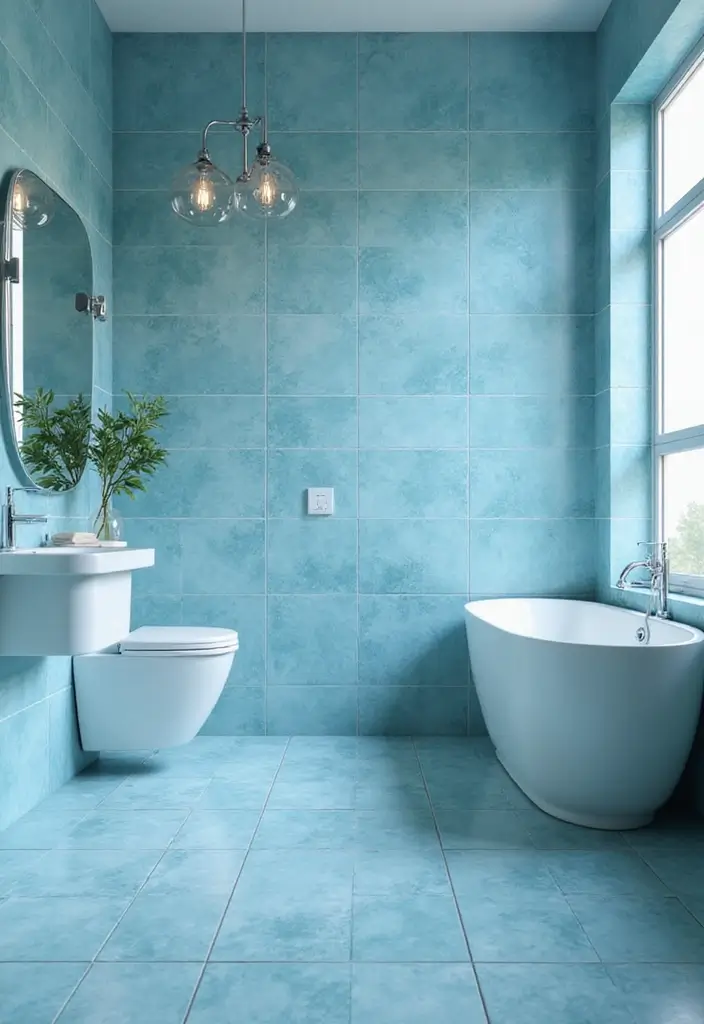 27 Indian Bathroom Tiles Design Inspiration for Eco-Friendly Decor - 23. Refreshing Cool Blue Tiles