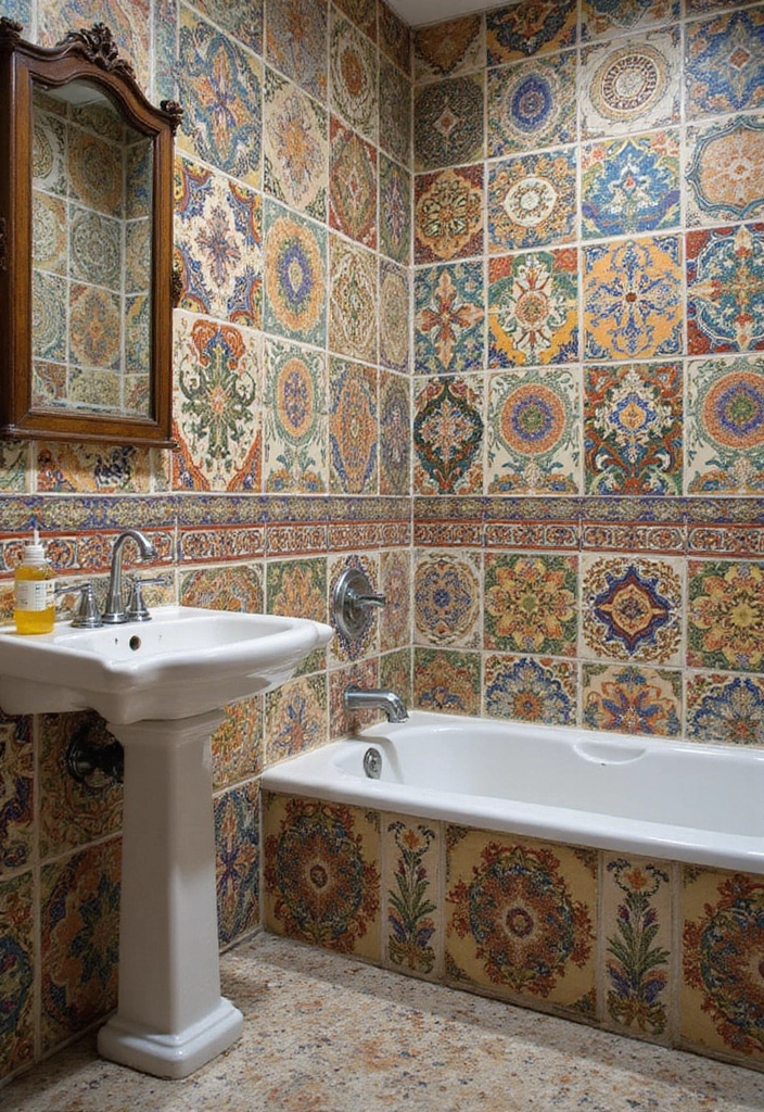 27 Indian Bathroom Tiles Design Inspiration for Eco-Friendly Decor - 25. Artistic Hand-Painted Tiles