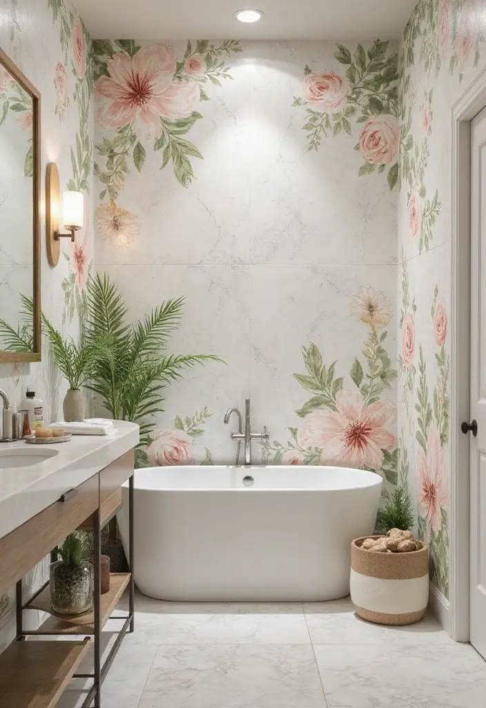 27 Latest Bathroom Tiles Design Trends 2024: Eco-Friendly Edition - 15. Floral and Nature-Inspired Designs