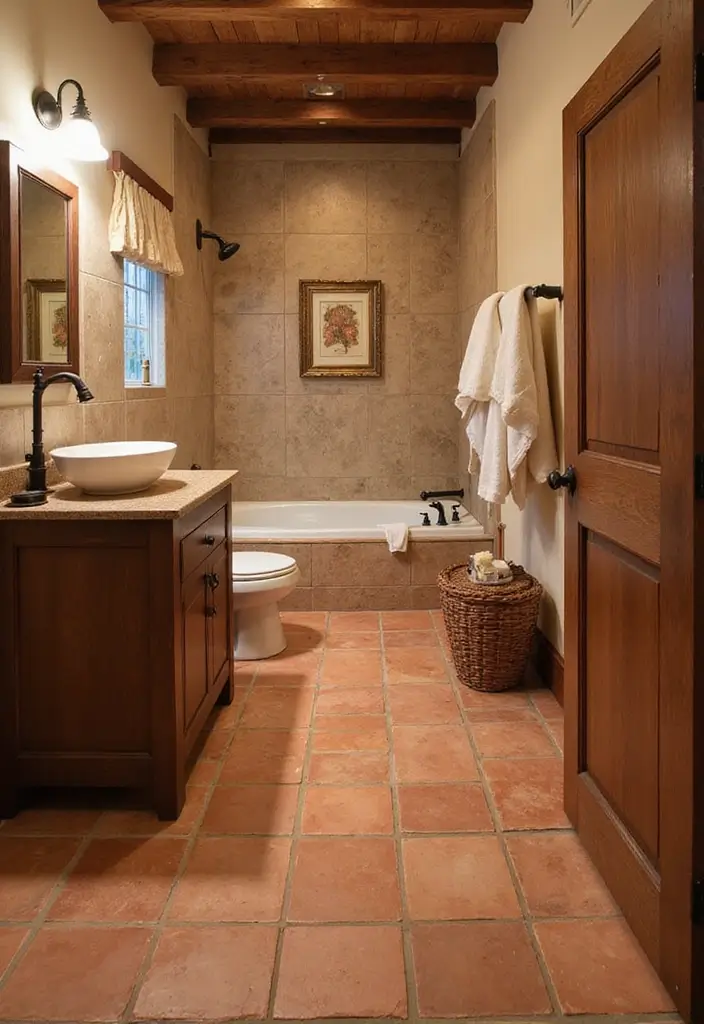 27 Latest Bathroom Tiles Design Trends 2024: Eco-Friendly Edition - 4. Terracotta Tiles