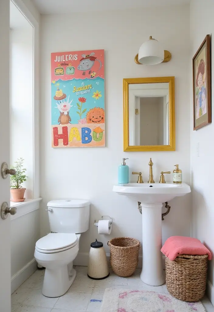 27 Modern Kids Bathroom Ideas That Feel Fun - 22. Personalized Wall Art