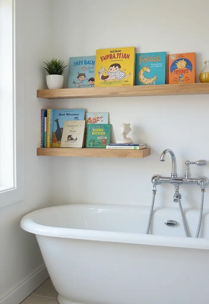 27 Modern Kids Bathroom Ideas That Feel Fun - 23. Engaging Bath Books