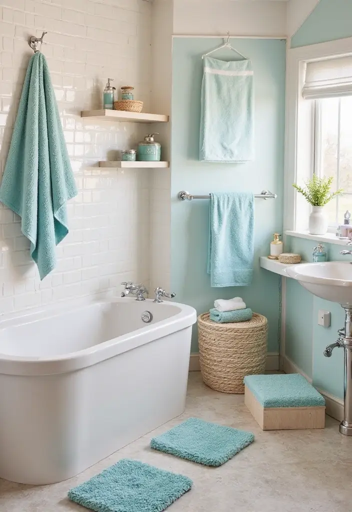 27 Modern Kids Bathroom Ideas That Feel Fun - 25. Color-Coordinated Accessories