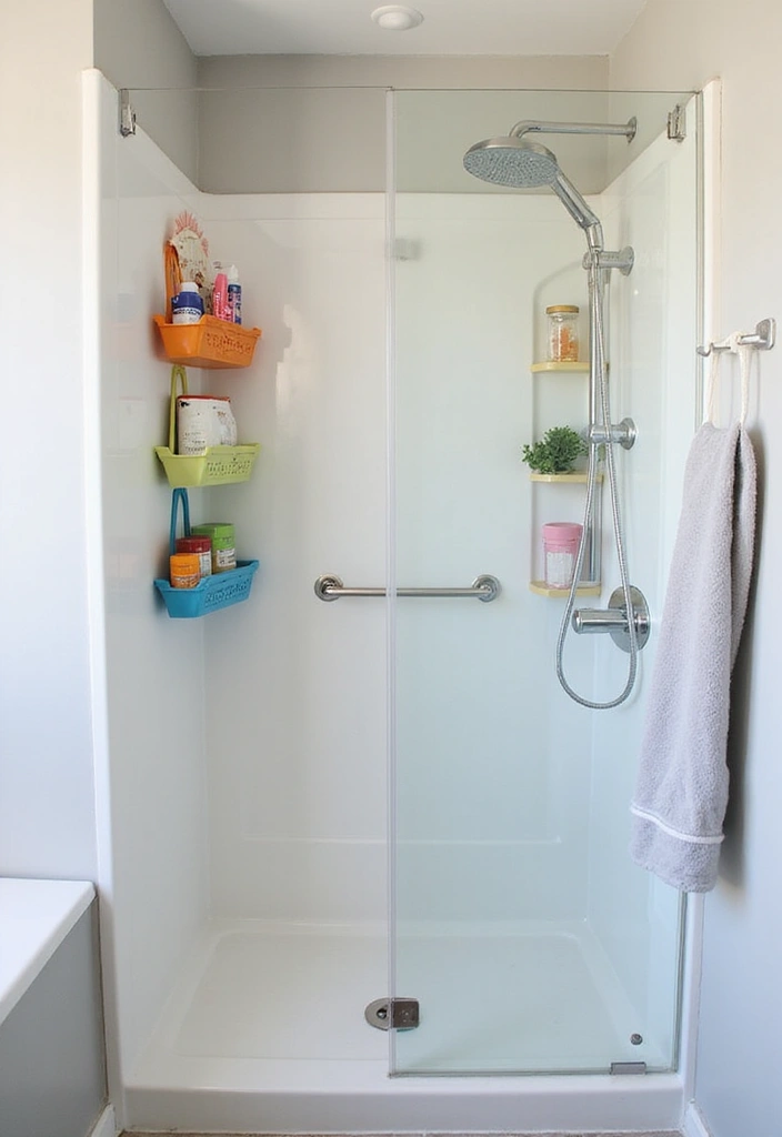 27 Modern Kids Bathroom Ideas That Feel Fun - 26. Creative Shower Storage