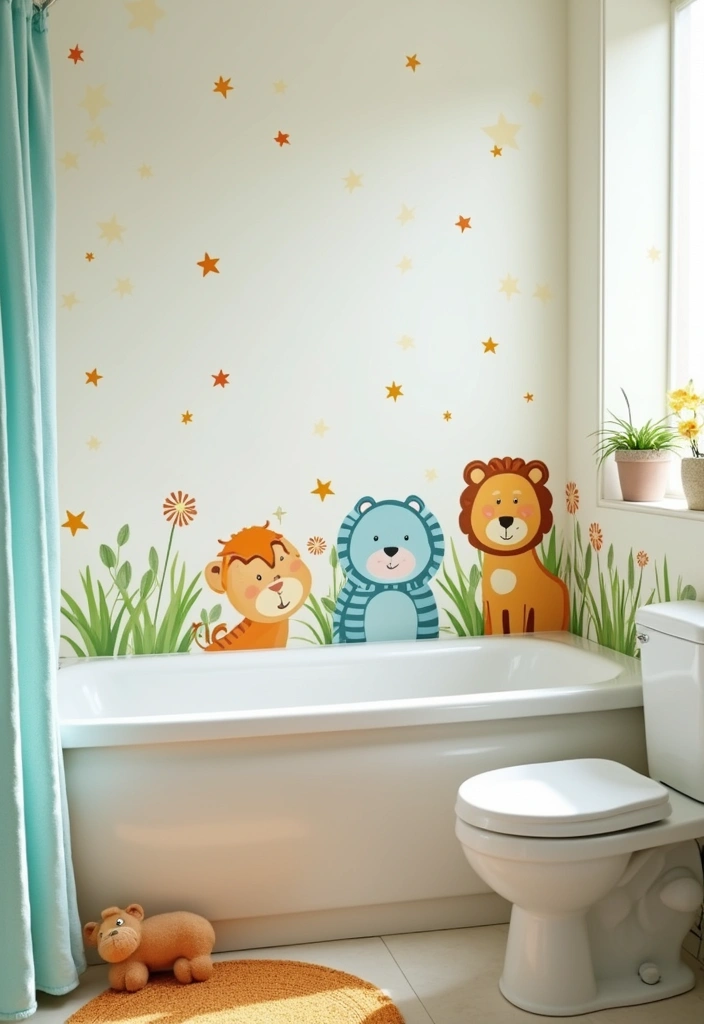 27 Modern Kids Bathroom Ideas That Feel Fun - 8. Playful Wall Decals