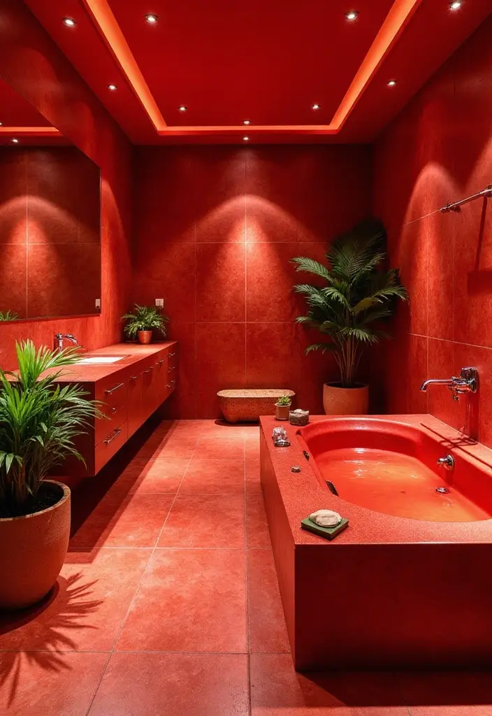 27 Red Bathroom Ideas That Add Drama - 17. Vibrant Red Spa Features