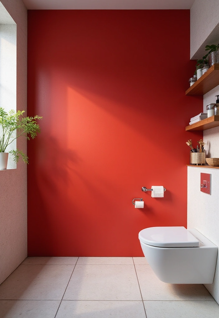 27 Red Bathroom Ideas That Add Drama - 2. Bold Red Accent Walls